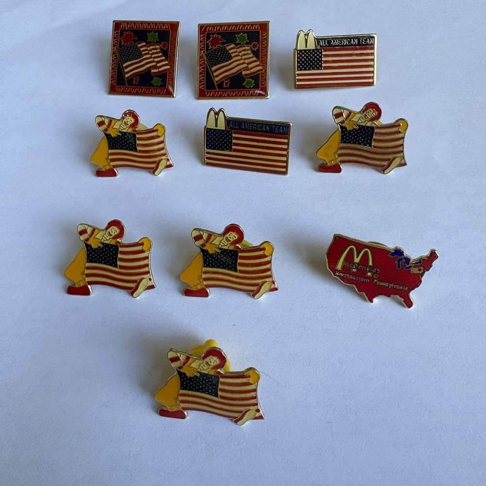 Vintage McDonald's All American Team Pin Lot Ronald USA Flag Patriotic Lot Of 10